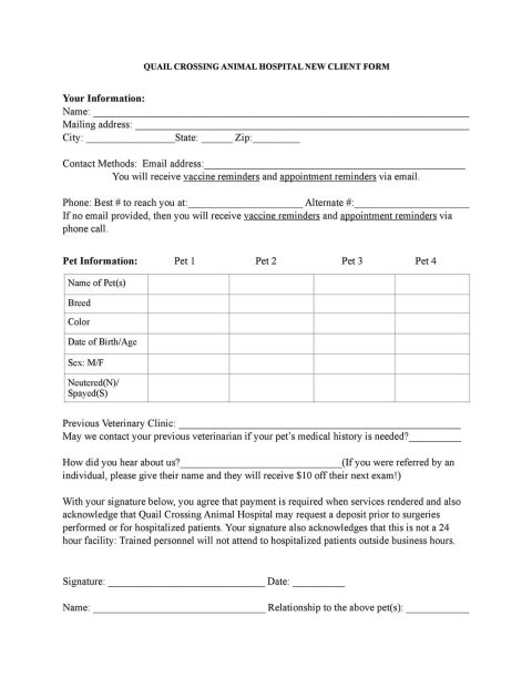 Intake Form • Quail Crossing Animal Hospital